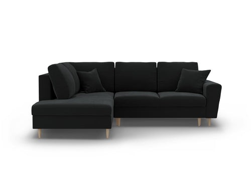 Cosmopolitan Design Uitklapbare hoekbank links met opbergdoos Kyoto 5-zits, flueel zwart - 194x243x88cm