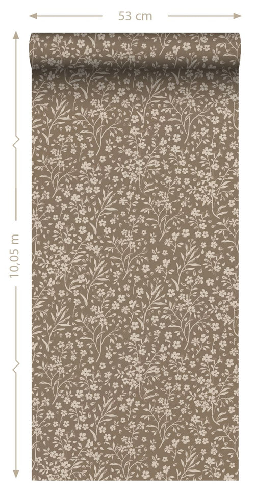 ESTAhome behang bloemetjes taupe - 50 x 900 cm - 139882