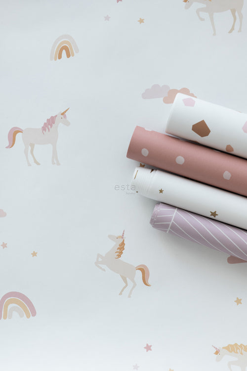 ESTAhome behang unicorns beige, zacht roze en okergeel - 50 x 900 cm - 139538