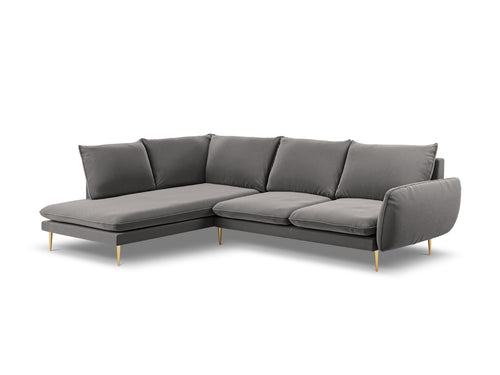 Cosmopolitan Design linker hoekbank Vienna 6-zits, flueel, lichtgrijs - 185x275x95cm