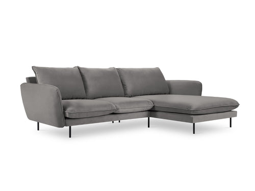 Cosmopolitan Design rechter hoekbank Vienna 5-zits, flueel, lichtgrijs - 170x255x95cm