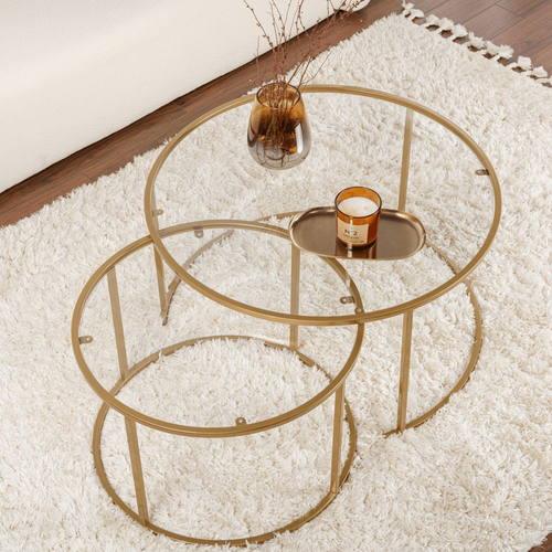 Calicosy - AURUM Set van 2 ronde salontafels - Goud - 80x80x43 cm