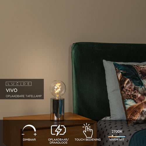 Lucide tafellamp VIVO - 1xE27 - Chroom - vtwonen shop