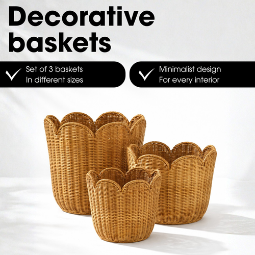 Mica Decorations Opbergmand met Handvatten - Set van 3 Opbergmanden - Woondecoratie en Opbergen - H26 x Ø25 cm, H30 x Ø29 cm en H35 x Ø34 cm - Bruin