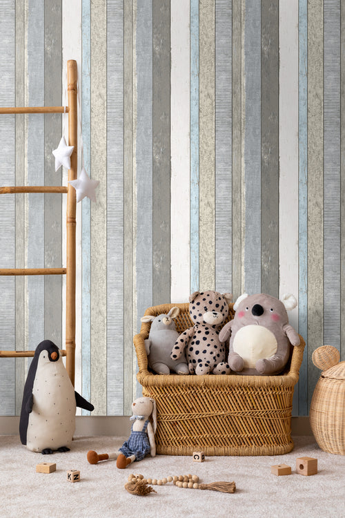Walls4You behang verweerde houten planken grijs, blauw en beige - 53 cm x 10.05 m - 935286 - vtwonen shop
