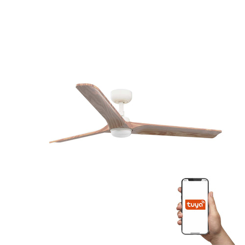 Faro Heywood Heywood 132cm Smart LED Plafondventilator Mat Wit, Grenenhouten Bladen CCT