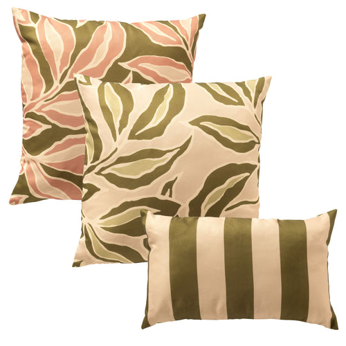 KUSSENSET - 3-delig - Elara Striped - 45x45 cm, 30x50 cm - inclusief binnenkussens - roze, groen, beige