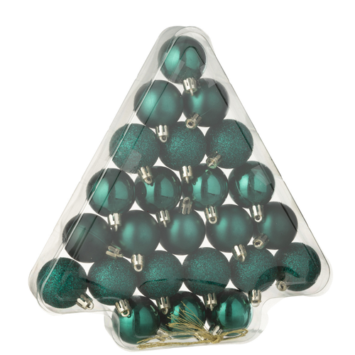 J-Line kerstbal - kunststof - tealgroen - doos van 24