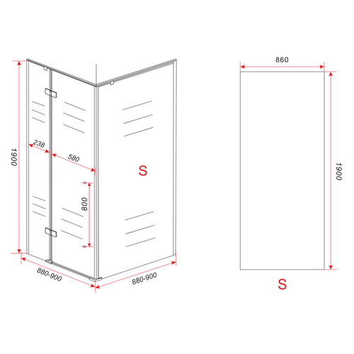 Badplaats Douchecabine Vancouver 90 x 90 x 190 cm - Zwart - Douchewand met Draaideur