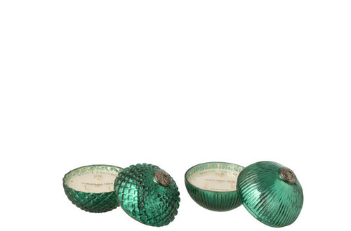 J-Line geurkaars Kerstbal - glas - groen - small - 2 stuks - vtwonen shop