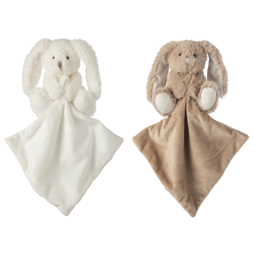 J-Line decoratie Konijn Doudou - polyester - wit/bei ge - set van 2