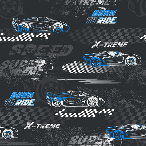 Sanders & Sanders behang race auto's blauw en zwart wit - 50 x 900 cm - 935363