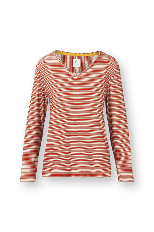 Pip Studio - Trice Pyjama t-shirt - Lange mouw Dames - Stripe - Roze - M - vtwonen shop