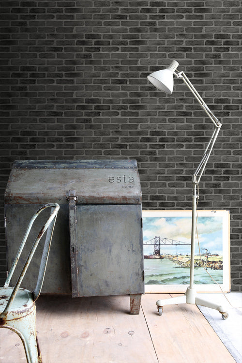 ESTAhome behang bakstenen zwart - 53 cm x 10.05 m - 139138 - vtwonen shop