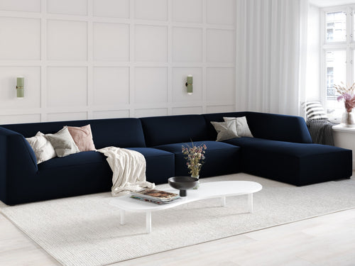 Micadoni rechter hoekbank Ruby 5-zits, flueel, koningsblauw - 180x366x69cm