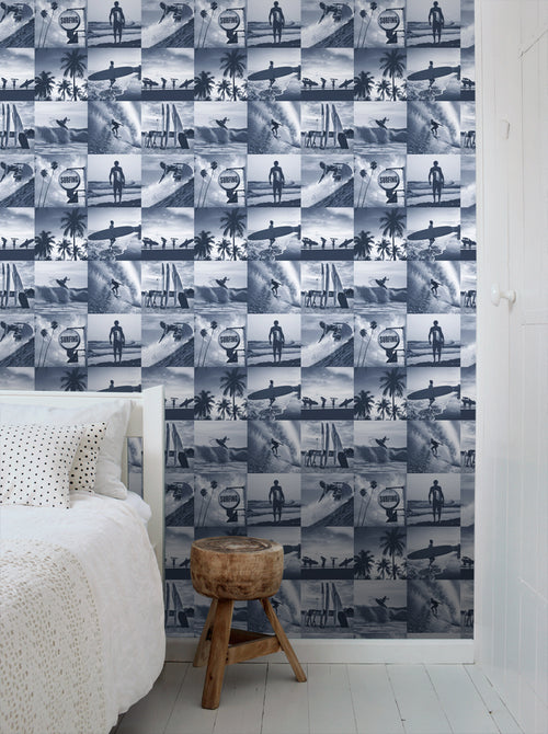 ESTAhome behang foto's van surfers donkerblauw - 53 cm x 10.05 m - 138954