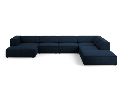 Cosmopolitan Design Panoramische hoekbank rechts Arendal 7-zits, chenille met ribbeleffect, koningsblauw - 262x364x70cm