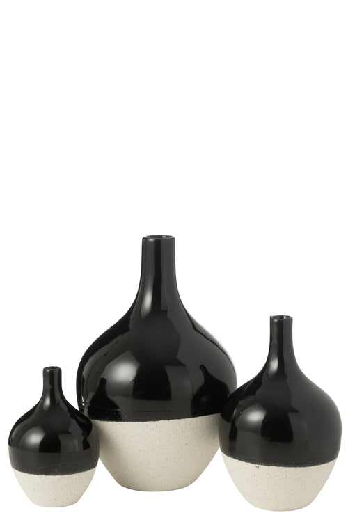 J-Line vaas Iva - porselein - zwart/wit - large - Ø 21 cm