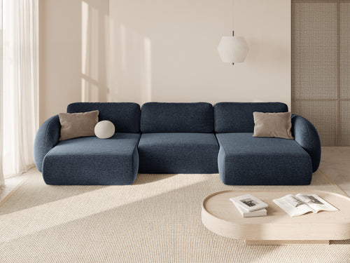 Cosmopolitan Design Converteerbare panoramische bank met opbergdoos Tonale 5-zits, chenille marineblauw - 149x362x88cm