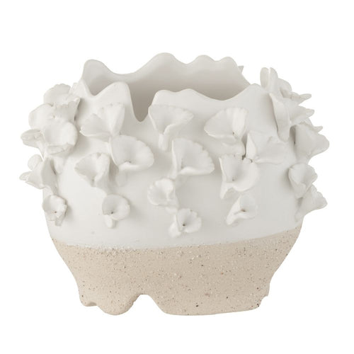 J-Line bloempot Anemone - keramiek - wit/beige - Ø 17 cm