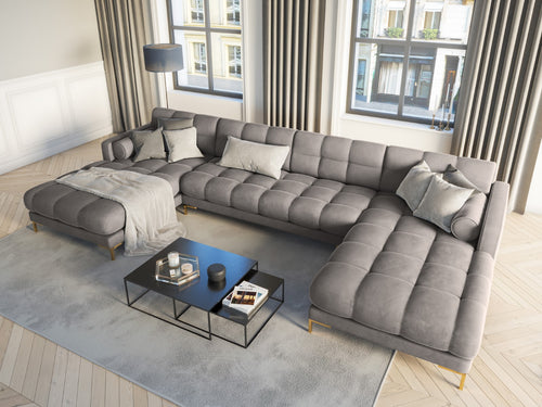 Cosmopolitan Design Panoramische bank Bali 7-zits, flueel, lichtgrijs - 185x383x75cm
