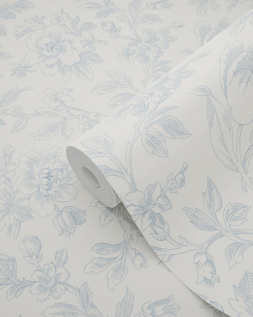 ESTAhome behang elegante bloemen lichtblauw - 50 x 900 cm - 132103