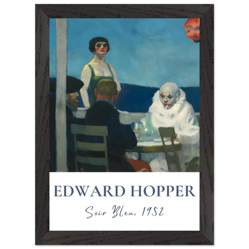 Artfulprints Poster met Lijst Edward Hopper - Soir bleu   - A4 21x29.7 cm - Blauw