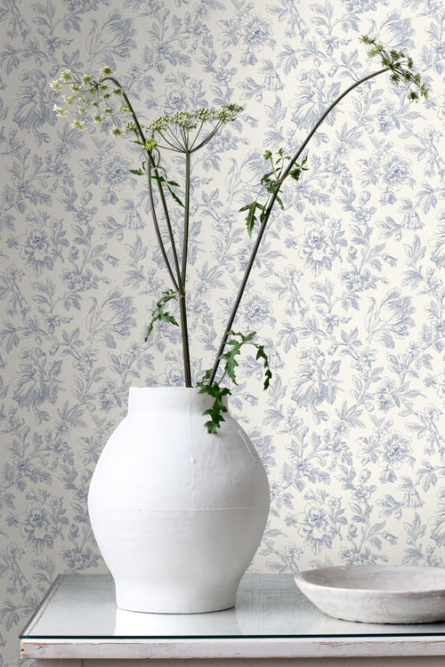 ESTAhome behang elegante bloemen blauw - 50 x 900 cm - 132104