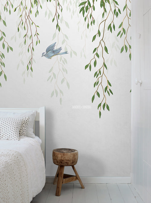 Sanders & Sanders fotobehang vogels in de natuur groen en blauw - 350 x 279 cm - 601003 - vtwonen shop