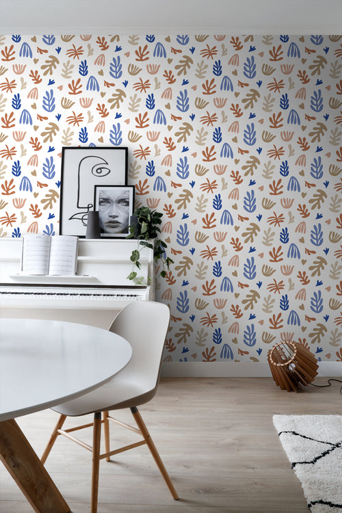 ESTAhome behang planten in Matisse stijl beige, terracotta en blauw - 50 x 900 cm - 131019 - vtwonen shop