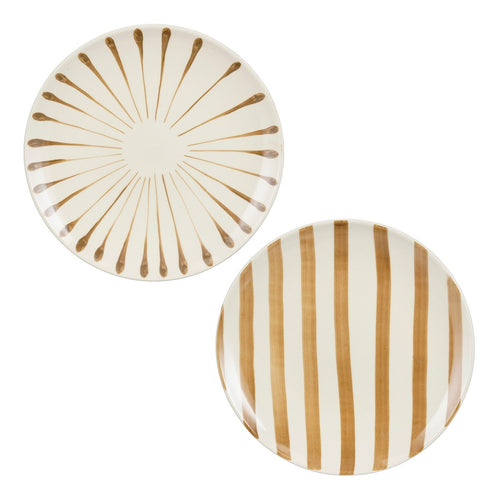 Mica Decorations Elsie Dinerbord - 1 Bord Handgeschilderd - Willekeurige Verzending, Keuze Niet Mogelijk - H3 x Ø36 cm - Steen - Bruin