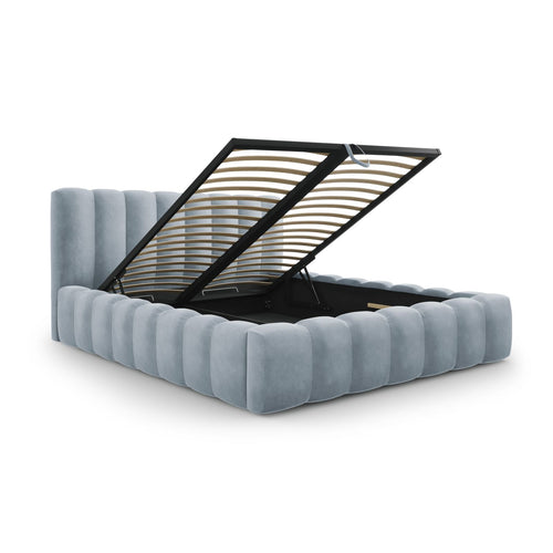 Cosmopolitan Design - Opbergbed met hoofdeinde Palma 200x140cm flueel lichtblauw - 230x165x94cm