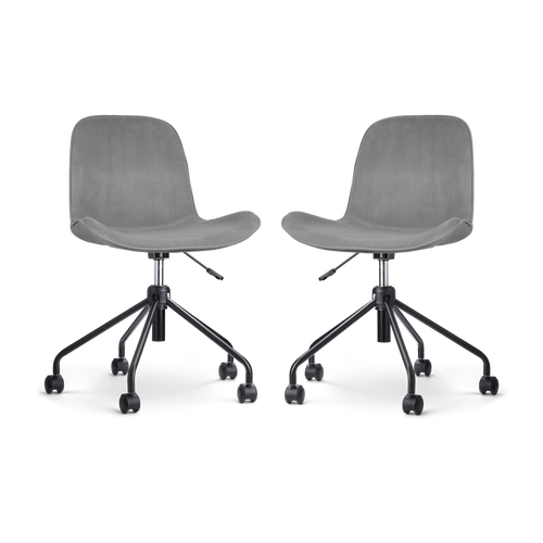 Nolon Nout-Fé Bureaustoelen Set van 2 - Velvet Grijs - Zwart Onderstel