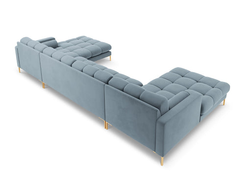 Cosmopolitan Design Panoramische bank Bali 7-zits, flueel, lichtblauw - 185x383x75cm