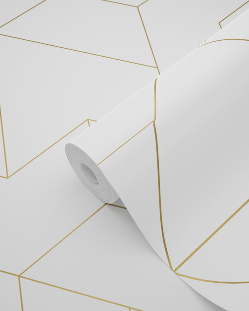 ESTAhome behang grafische lijnen wit en goud - 50 x 900 cm - 139950