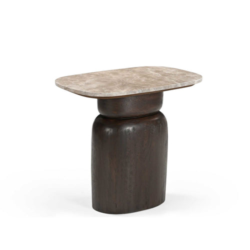 Starfurn Bijzettafel Silva - Ovaal Bruin Hout/Marmer - 56x36x51cm