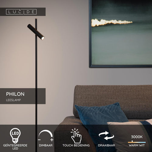 Lucide leeslamp PHILON - Geïntegreerde LED - Zwart