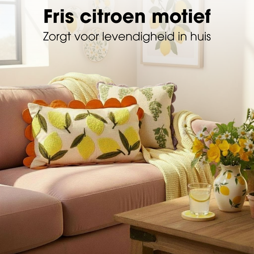 Mica Decorations Lemons Sierkussen - Kussen met Kussensloop - 65 x 45 cm - Kussens Woonkamer Woondecoratie - Binnenkussen Katoen - Woonkussen