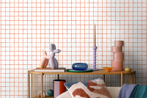 ESTAhome behang geblokt motief oranje en wit - 50 x 900 cm - 131275