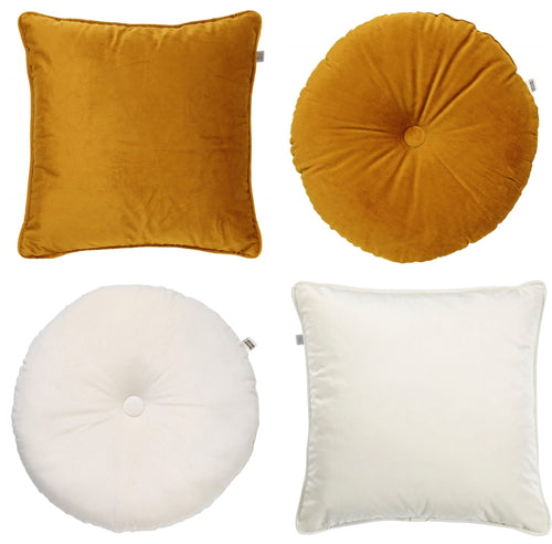 Dutch Decor - KUSSENSET - 4-delig - Velvet Shapes - 45x45 cm en Ø40 cm - inclusief binnenkussens - geel, wit - vtwonen shop