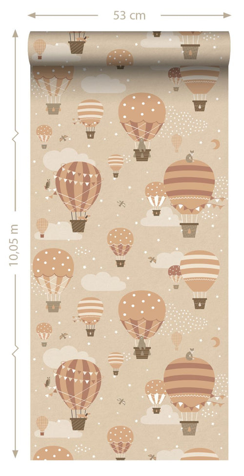 ESTAhome behang luchtballonnen beige en terracotta - 53 cm x 10.05 m - 139801