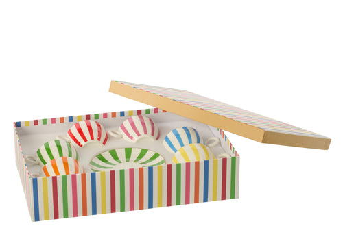 J-Line kopje + schoteltje - porselein - mix - large - set van 6