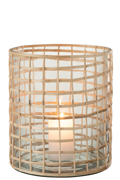 J-Line windlicht Violet Breed - glas/riet - naturel - vtwonen shop