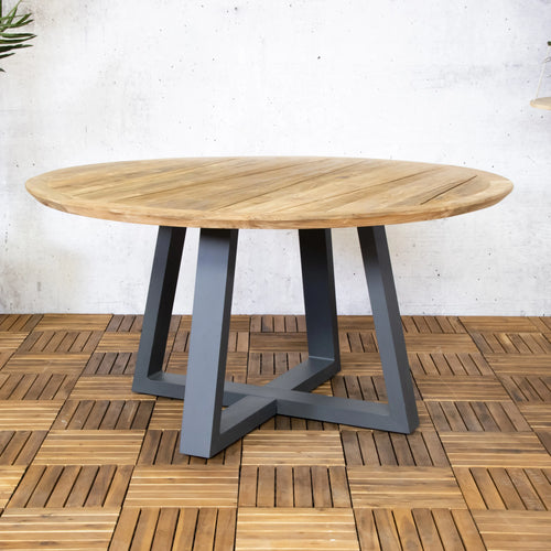 Sens-Line - Dallas teakhout - Tuintafel - Ø150 cm - Bruin/ Zwart