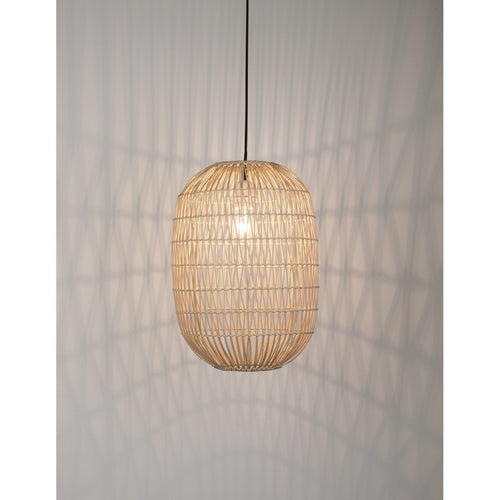 Merano Amarillo 30 cm koepel hangende plafondlamp natuurlijk rotan zwarte stof draad, voet LED E27