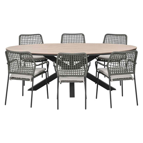 Garden Impressions Tuinset Natas grijs 7-delig - Tulli tuintafel ovaal 220x115 cm