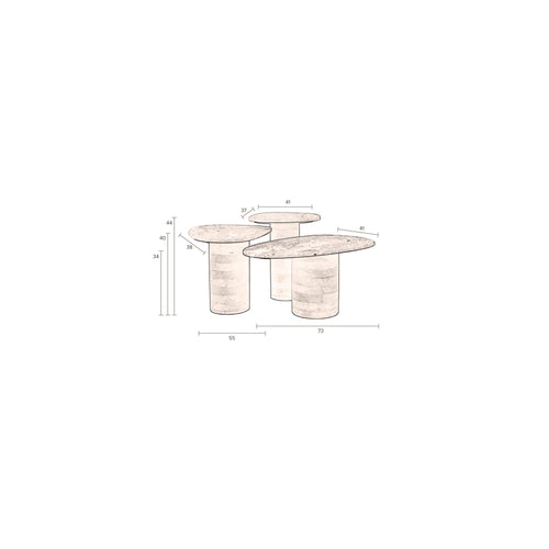 Dutchbone Suki Bijzettafel Organische vorm Marmer/ Hout Wit/ Bruin - Set van 3 - vtwonen shop