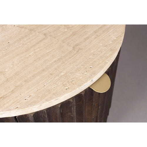 Dutchbone Marlow Bijzettafel/Nachtkastje Rond 45 cm Travertin/ Hout - Bruin - vtwonen shop