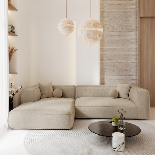 Premium Interiors - Linkerhoekbank SOFIA - kruisweefsel beige 255cm