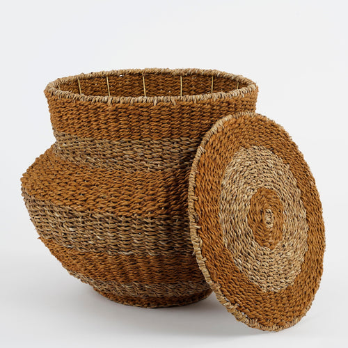 Mica Decorations Tacoma Opbergmand met Deksel - H48 x Ø55 cm - Jute - Geel - vtwonen shop